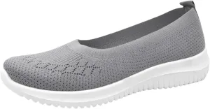 Walking Sneakers for Women Casual Breathable Mesh Flats Shoes Summer Lightweight Slip On Walking Shoes Solid Color Arch Support Wide Width Shoes Fit Go Walk Comfortable Hollow Low Top Shoes