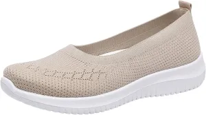Walking Sneakers for Women Casual Breathable Mesh Flats Shoes Summer Lightweight Slip On Walking Shoes Solid Color Arch Support Wide Width Shoes Fit Go Walk Comfortable Hollow Low Top Shoes
