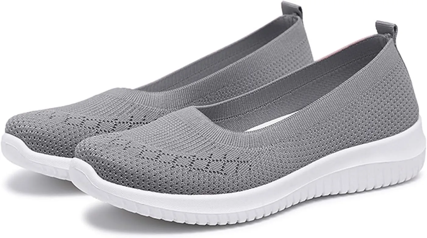 Walking Sneakers for Women Casual Breathable Mesh Flats Shoes Summer Lightweight Slip On Walking Shoes Solid Color Arch Support Wide Width Shoes Fit Go Walk Comfortable Hollow Low Top Shoes