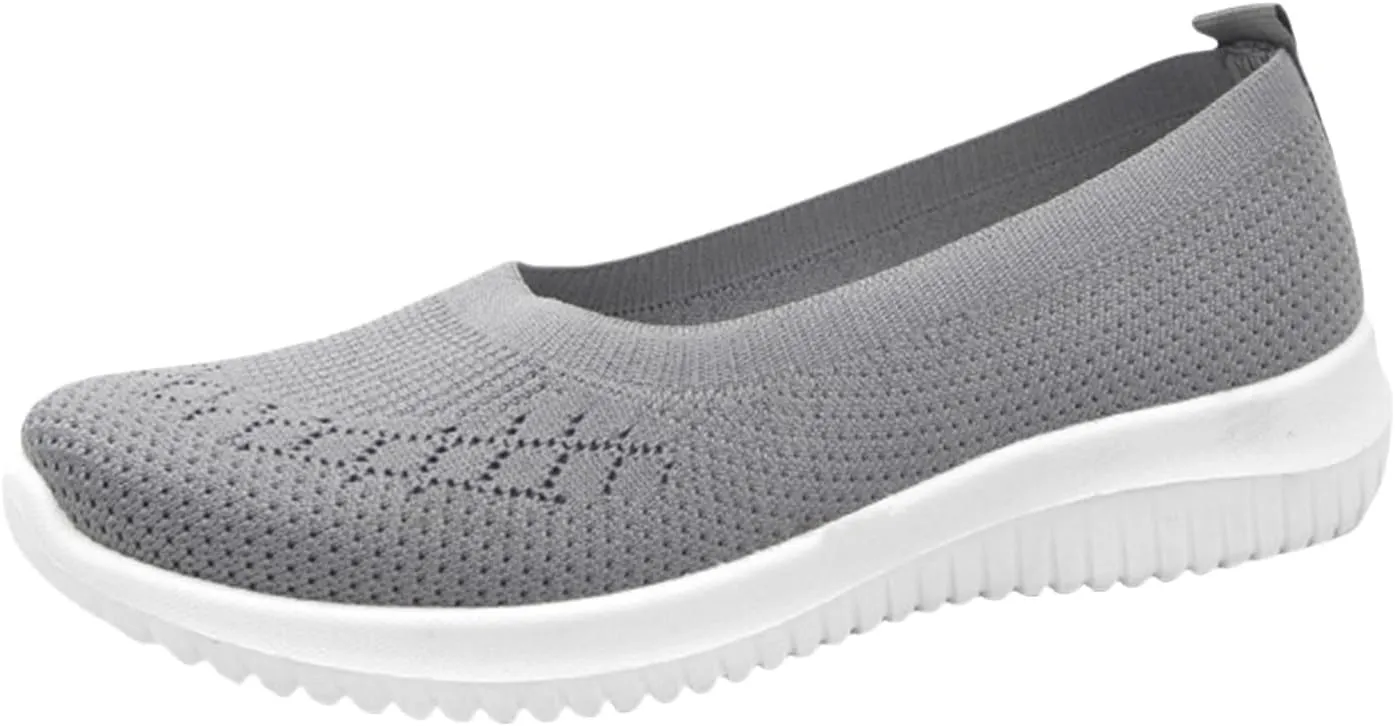 Walking Sneakers for Women Casual Breathable Mesh Flats Shoes Summer Lightweight Slip On Walking Shoes Solid Color Arch Support Wide Width Shoes Fit Go Walk Comfortable Hollow Low Top Shoes