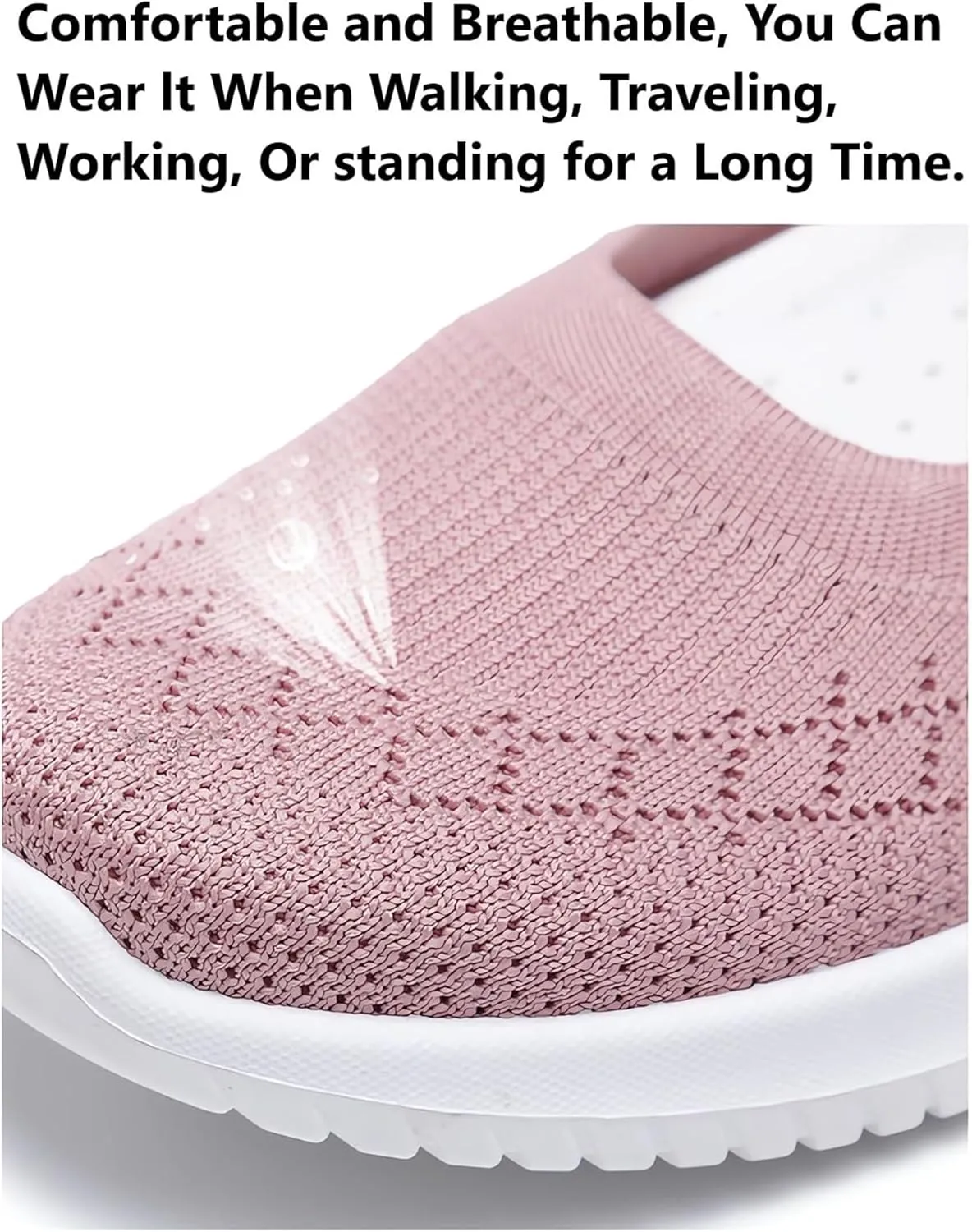 Walking Sneakers for Women Casual Breathable Mesh Flats Shoes Summer Lightweight Slip On Walking Shoes Solid Color Arch Support Wide Width Shoes Fit Go Walk Comfortable Hollow Low Top Shoes