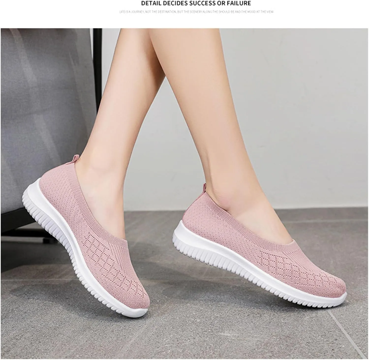 Walking Sneakers for Women Casual Breathable Mesh Flats Shoes Summer Lightweight Slip On Walking Shoes Solid Color Arch Support Wide Width Shoes Fit Go Walk Comfortable Hollow Low Top Shoes