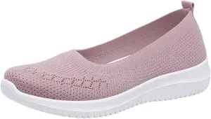 Walking Sneakers for Women Casual Breathable Mesh Flats Shoes Summer Lightweight Slip On Walking Shoes Solid Color Arch Support Wide Width Shoes Fit Go Walk Comfortable Hollow Low Top Shoes