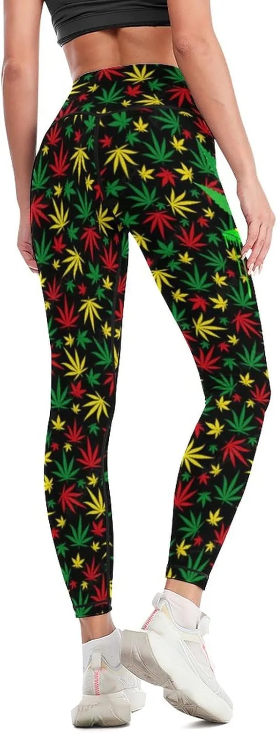 Weed Leaf Pot Cannabis Marijuana Women Yoga Pants High Waist Slim Sports Trousers Elastic Yoga Legging Skinny Pant