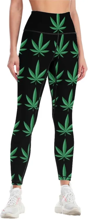 Weed Leaf Pot Cannabis Marijuana Women Yoga Pants High Waist Slim Sports Trousers Elastic Yoga Legging Skinny Pant