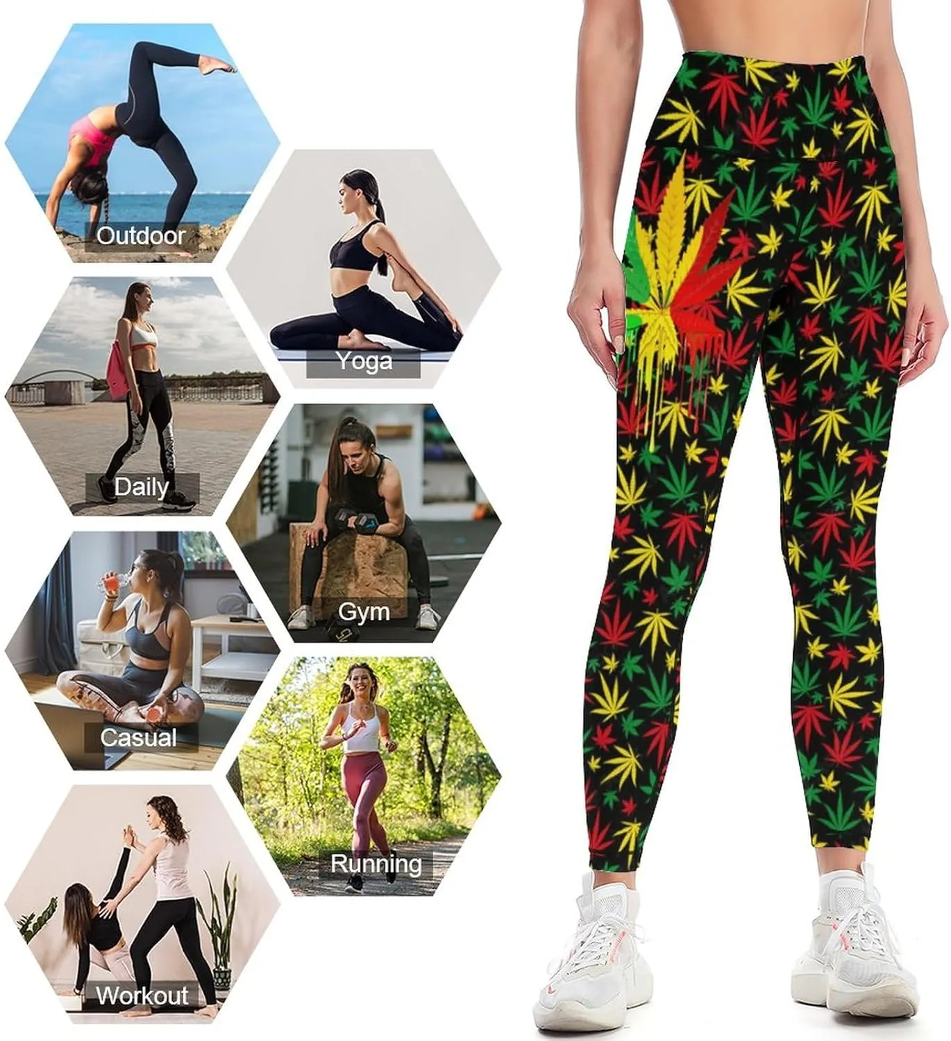 Weed Leaf Pot Cannabis Marijuana Women Yoga Pants High Waist Slim Sports Trousers Elastic Yoga Legging Skinny Pant