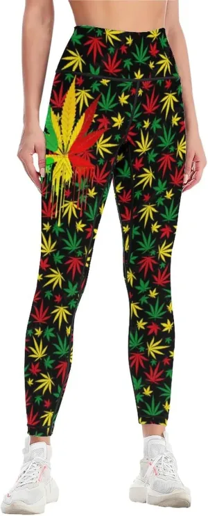 Weed Leaf Pot Cannabis Marijuana Women Yoga Pants High Waist Slim Sports Trousers Elastic Yoga Legging Skinny Pant