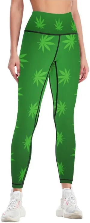 Weed Leaf Pot Cannabis Marijuana Women Yoga Pants High Waist Slim Sports Trousers Elastic Yoga Legging Skinny Pant