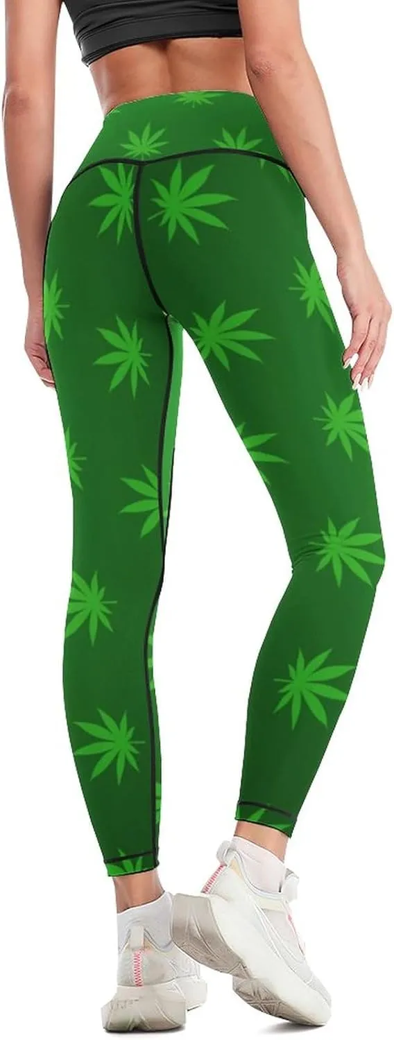 Weed Leaf Pot Cannabis Marijuana Women Yoga Pants High Waist Slim Sports Trousers Elastic Yoga Legging Skinny Pant