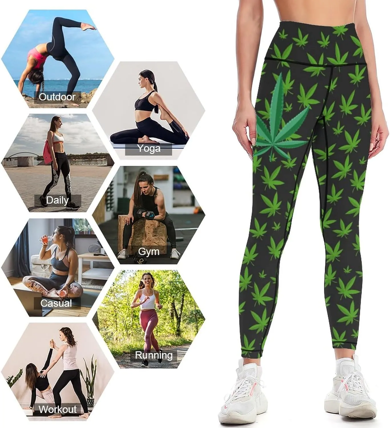 Weed Leaf Pot Cannabis Marijuana Women Yoga Pants High Waist Slim Sports Trousers Elastic Yoga Legging Skinny Pant