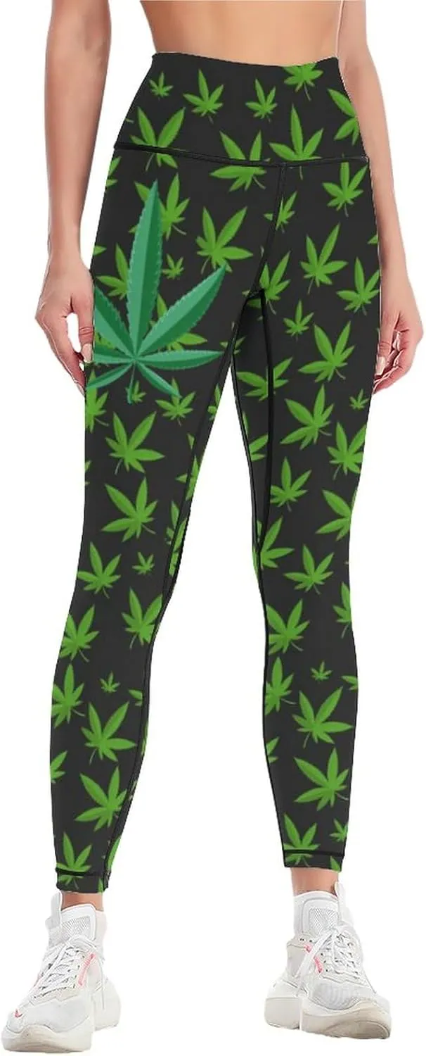 Weed Leaf Pot Cannabis Marijuana Women Yoga Pants High Waist Slim Sports Trousers Elastic Yoga Legging Skinny Pant