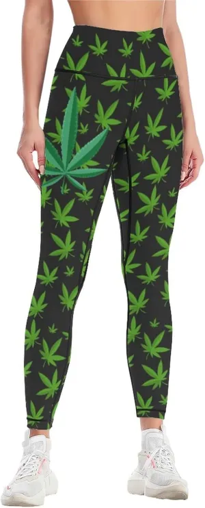 Weed Leaf Pot Cannabis Marijuana Women Yoga Pants High Waist Slim Sports Trousers Elastic Yoga Legging Skinny Pant
