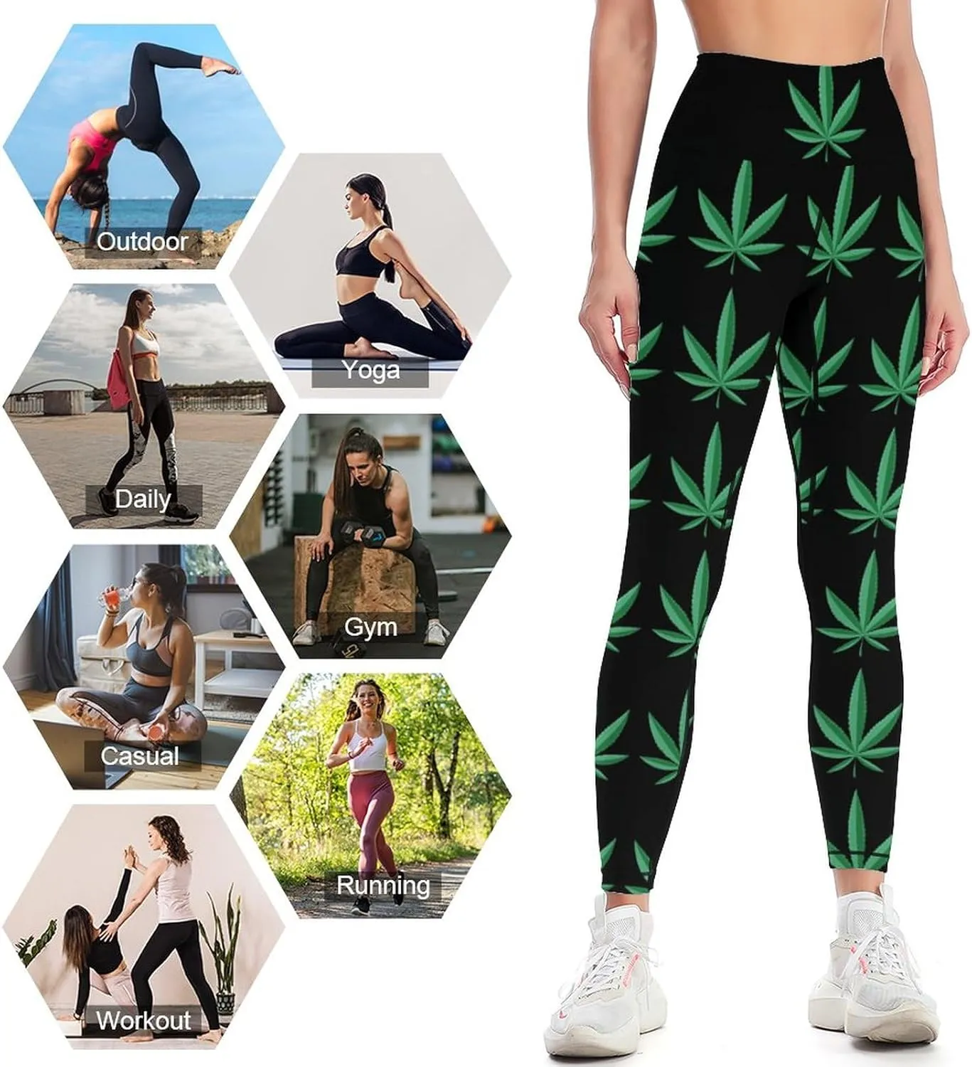 Weed Leaf Pot Cannabis Marijuana Women Yoga Pants High Waist Slim Sports Trousers Elastic Yoga Legging Skinny Pant