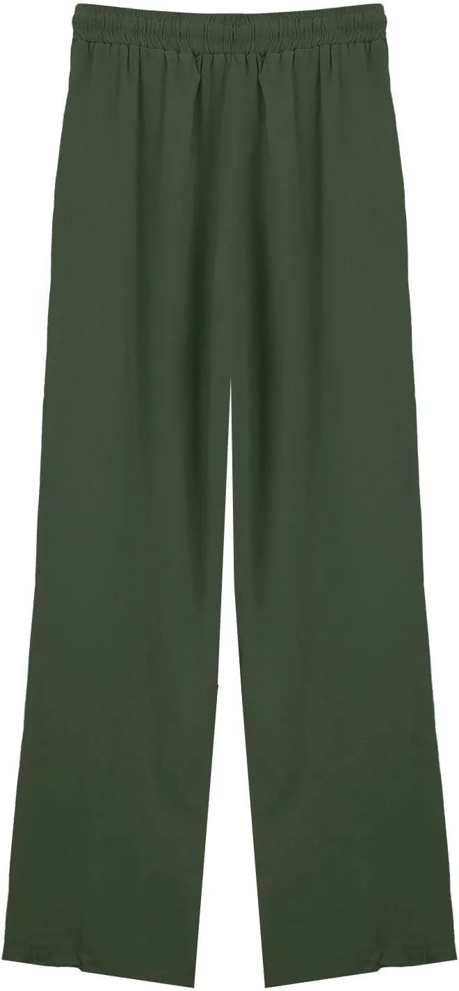 Wide Leg Pants Women Linen Casual Beach Summer Lounge Pants Travel Work Trousers with Pockets for Walking