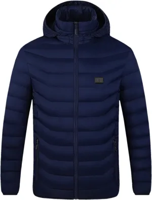 Winter Jacket For Men Cotton Padded Zipper Warm Fall Winter Plus Velvet Coats Solid Jacket Outerwear (Blue, XXXL)