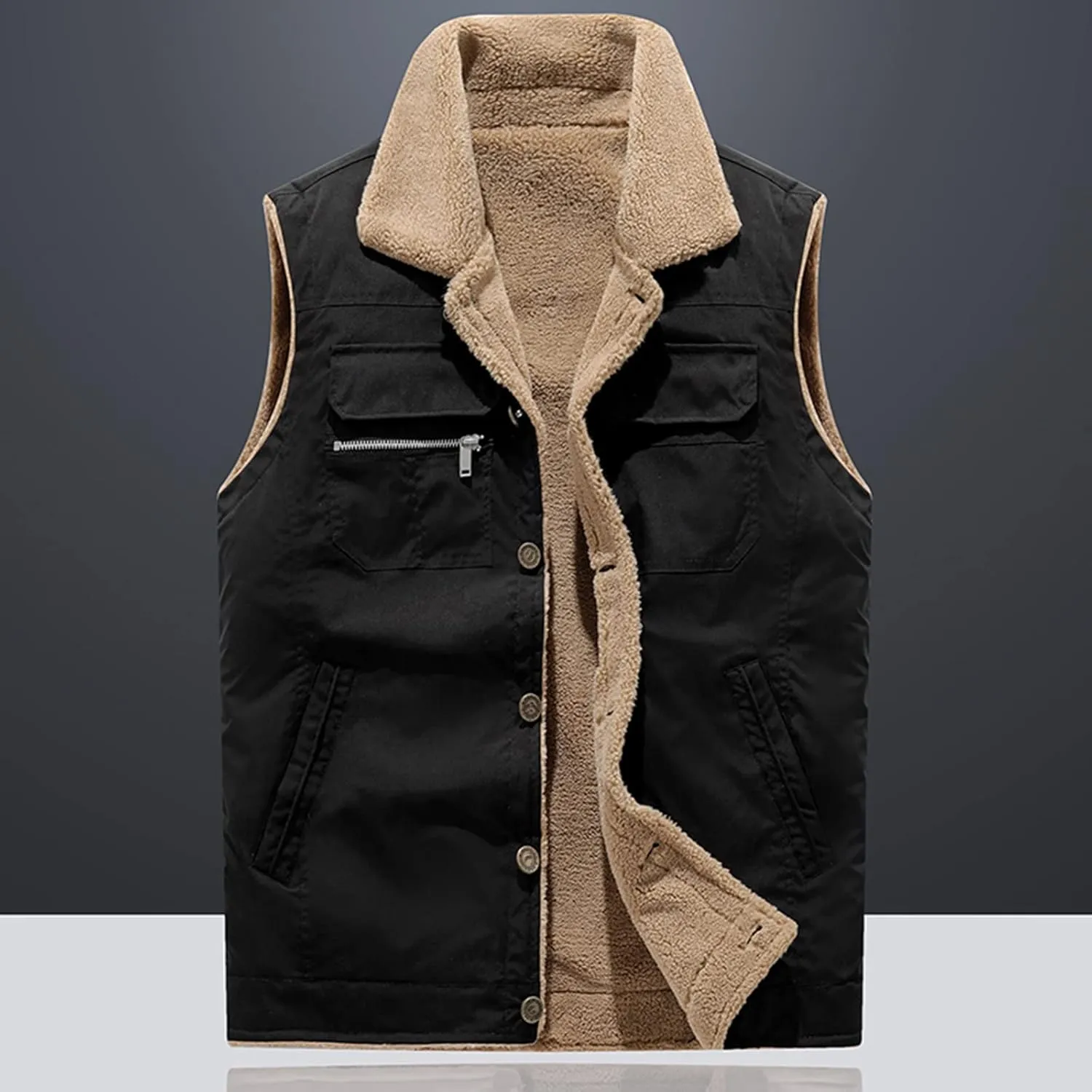 Winter Vest and Winter Warm Coat Vests Solid Color Sleeveless Vest Solid Fashion Zipper Hooded Vest for Men Puffer