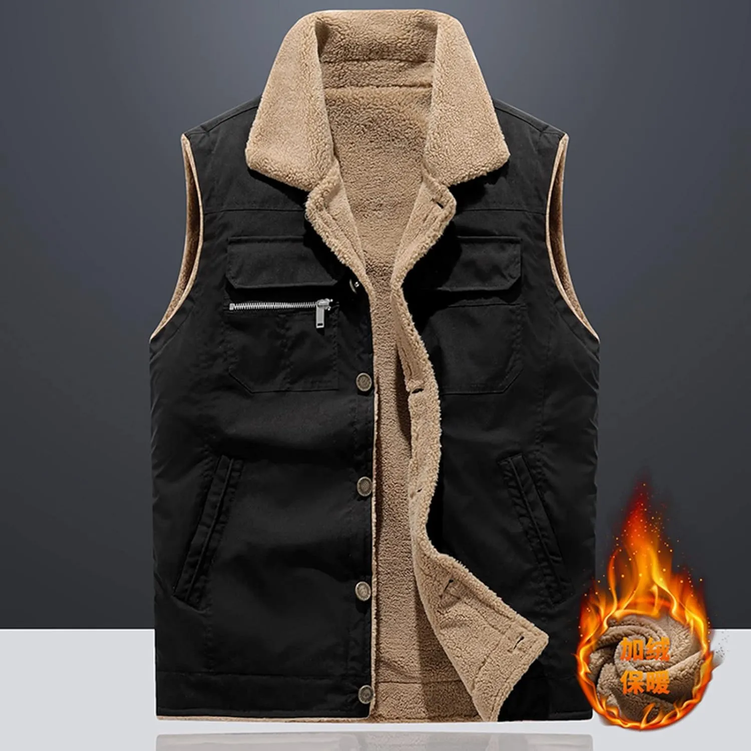 Winter Vest and Winter Warm Coat Vests Solid Color Sleeveless Vest Solid Fashion Zipper Hooded Vest for Men Puffer