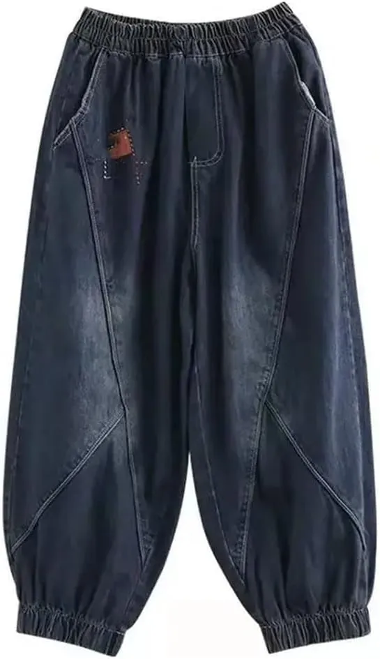 Woman Denim Harem Pants Baggy Jeans for Women Embroidery Elastic High Waist Jeans Female Jeans