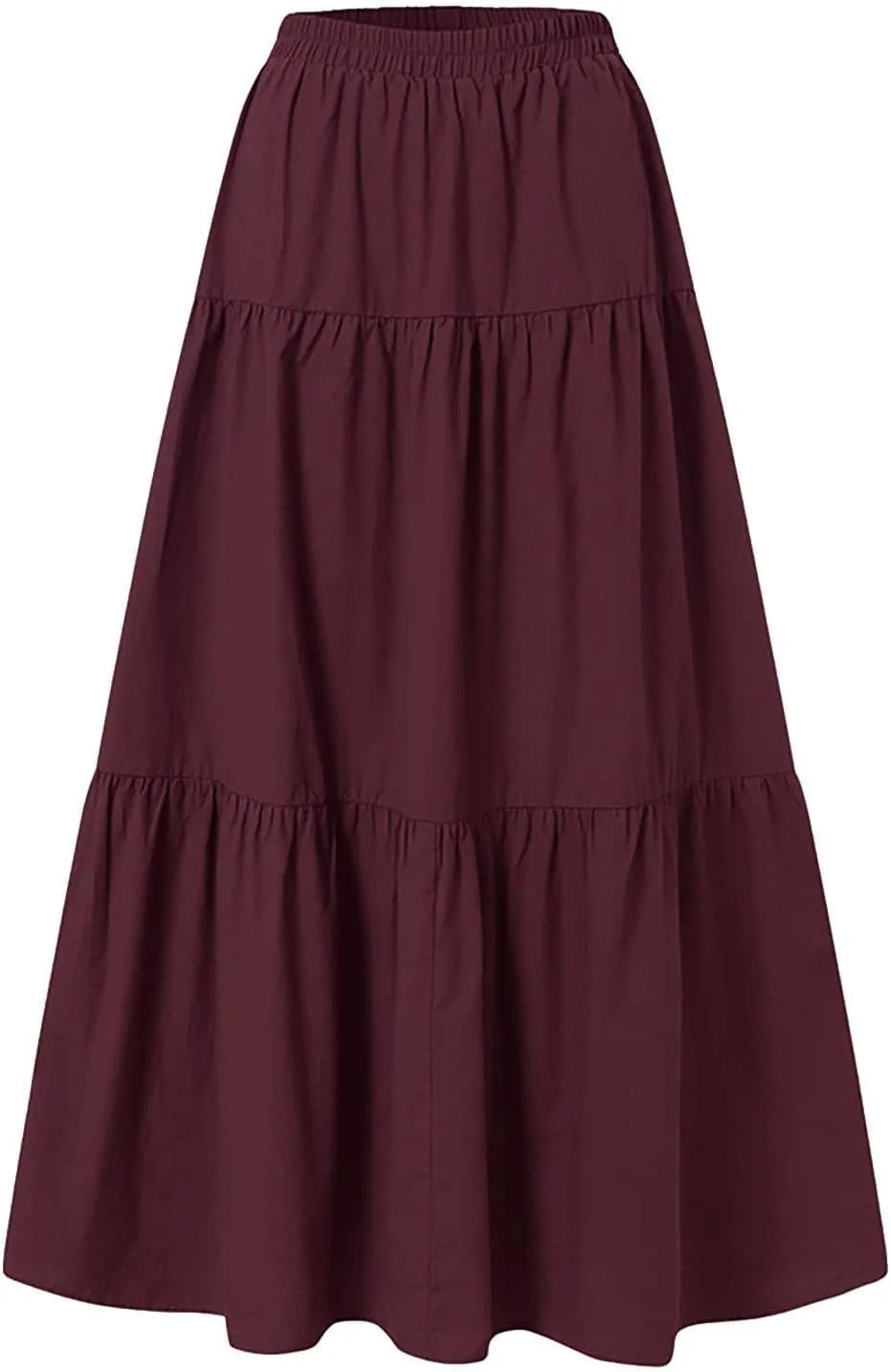 Women Boho Elastic Waist A Line Ruffle Beach Convertible Maxi Skirt Dress Tired Pleated Drawstring Long Skirts