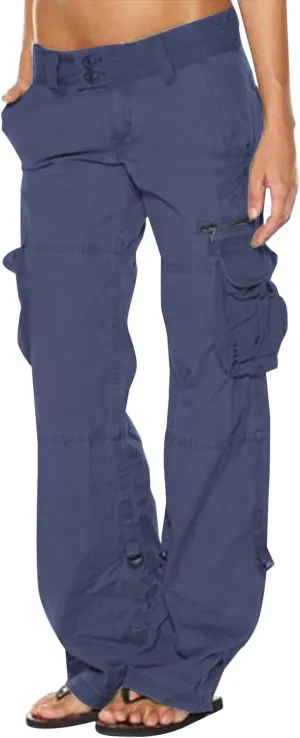 Women Cargo Pants Low Rise Tactical Pants Comfy Hiking Pants with Pockets Straight Leg Parachute Pants Long Trousers