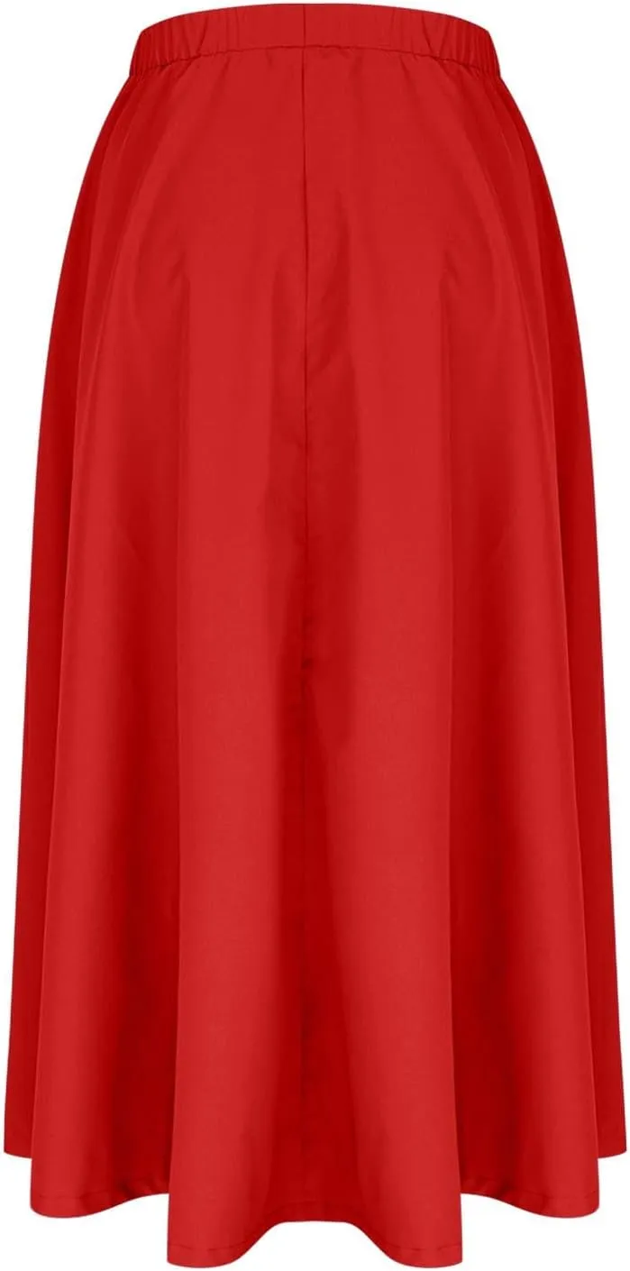 Women Casual Midi Skirt Summer Business Pleated Skirts Elastic High Waist Flowy A Line Dress Beach Vacation Clothes