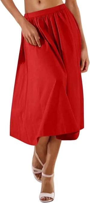 Women Casual Midi Skirt Summer Business Pleated Skirts Elastic High Waist Flowy A Line Dress Beach Vacation Clothes