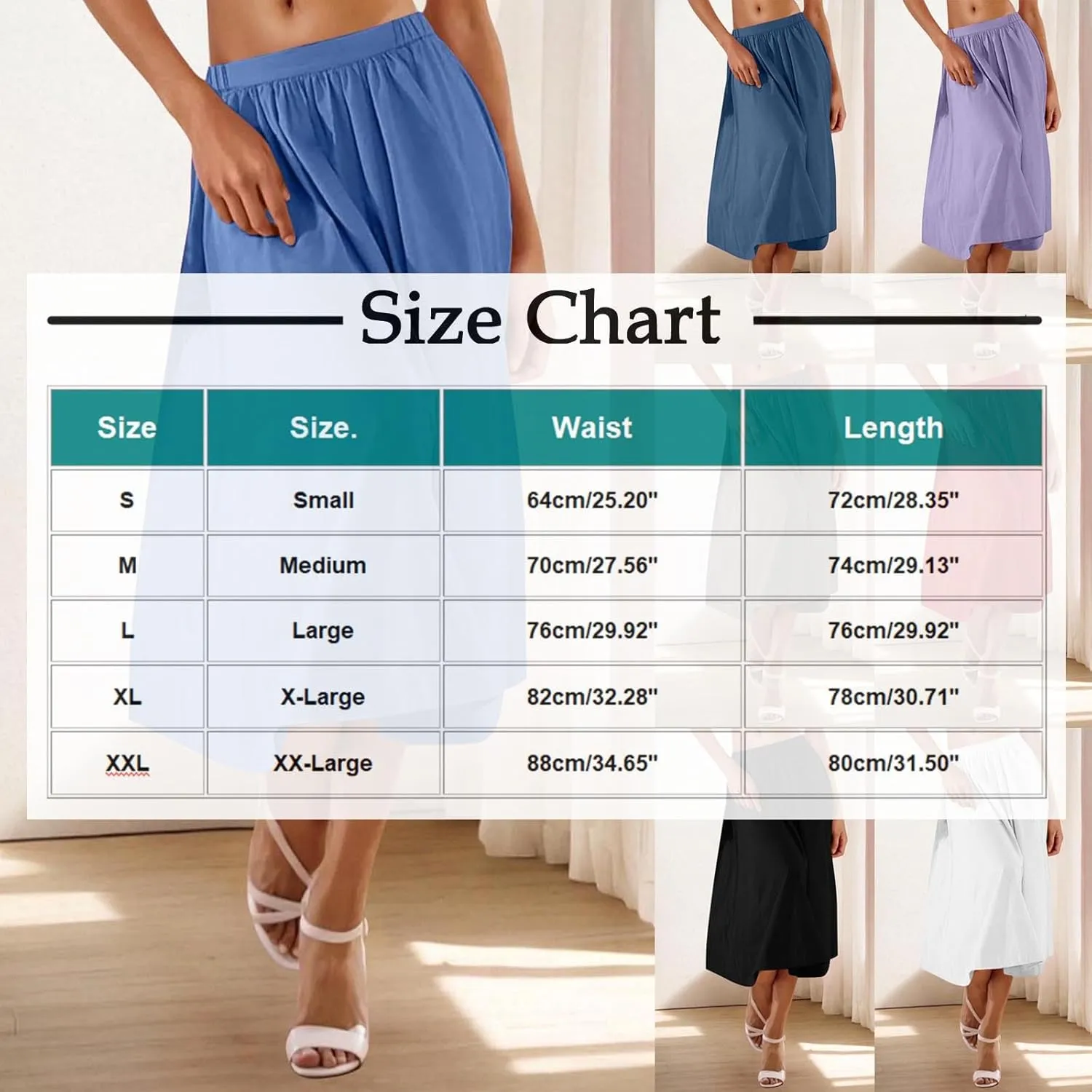 Women Casual Midi Skirt Summer Business Pleated Skirts Elastic High Waist Flowy A Line Dress Beach Vacation Clothes