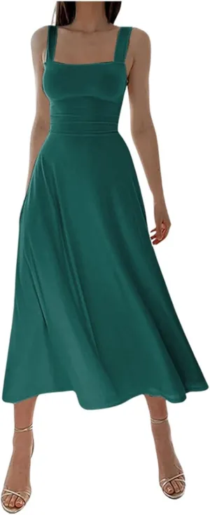 Women Casual Summer Dress Pleated Sundress Loose Split Tank Dress Long Beach Travel 2025 Vacation Dress