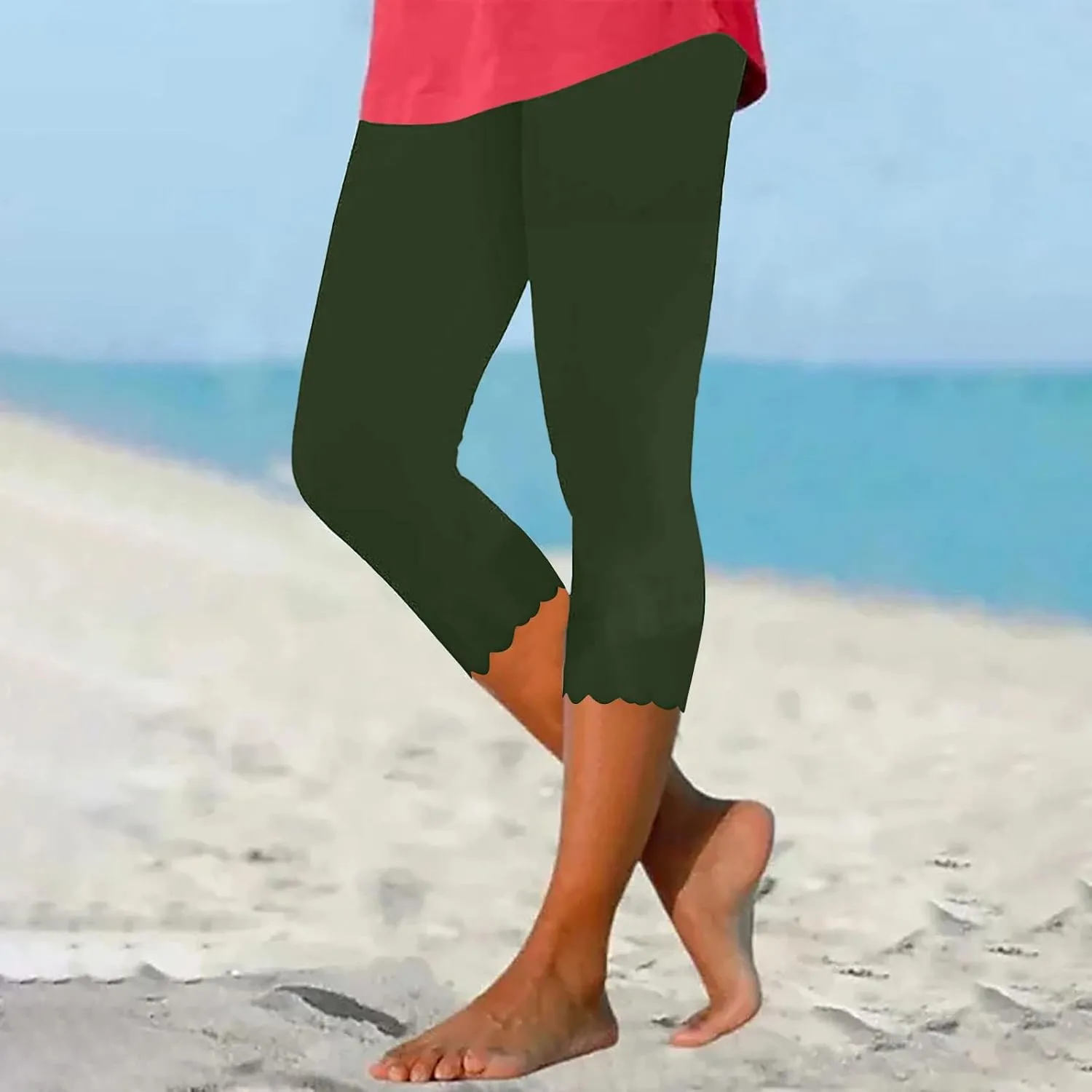 Women Cropped Trousers 3/4 Length Leggings Casual Capri Pants Summer High Waisted Sweatpants Ladies Joggers Bottoms