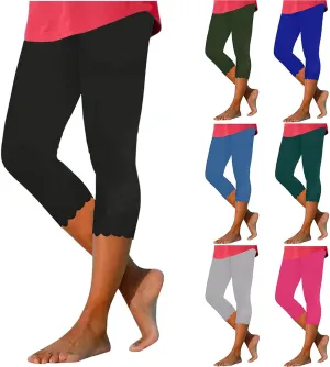 Women Cropped Trousers 3/4 Length Leggings Casual Capri Pants Summer High Waisted Sweatpants Ladies Joggers Bottoms