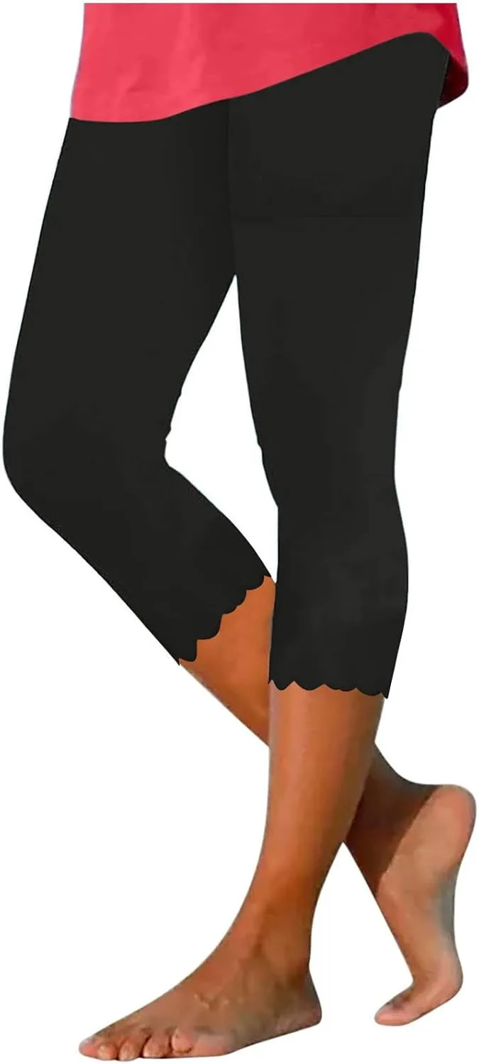 Women Cropped Trousers 3/4 Length Leggings Casual Capri Pants Summer High Waisted Sweatpants Ladies Joggers Bottoms