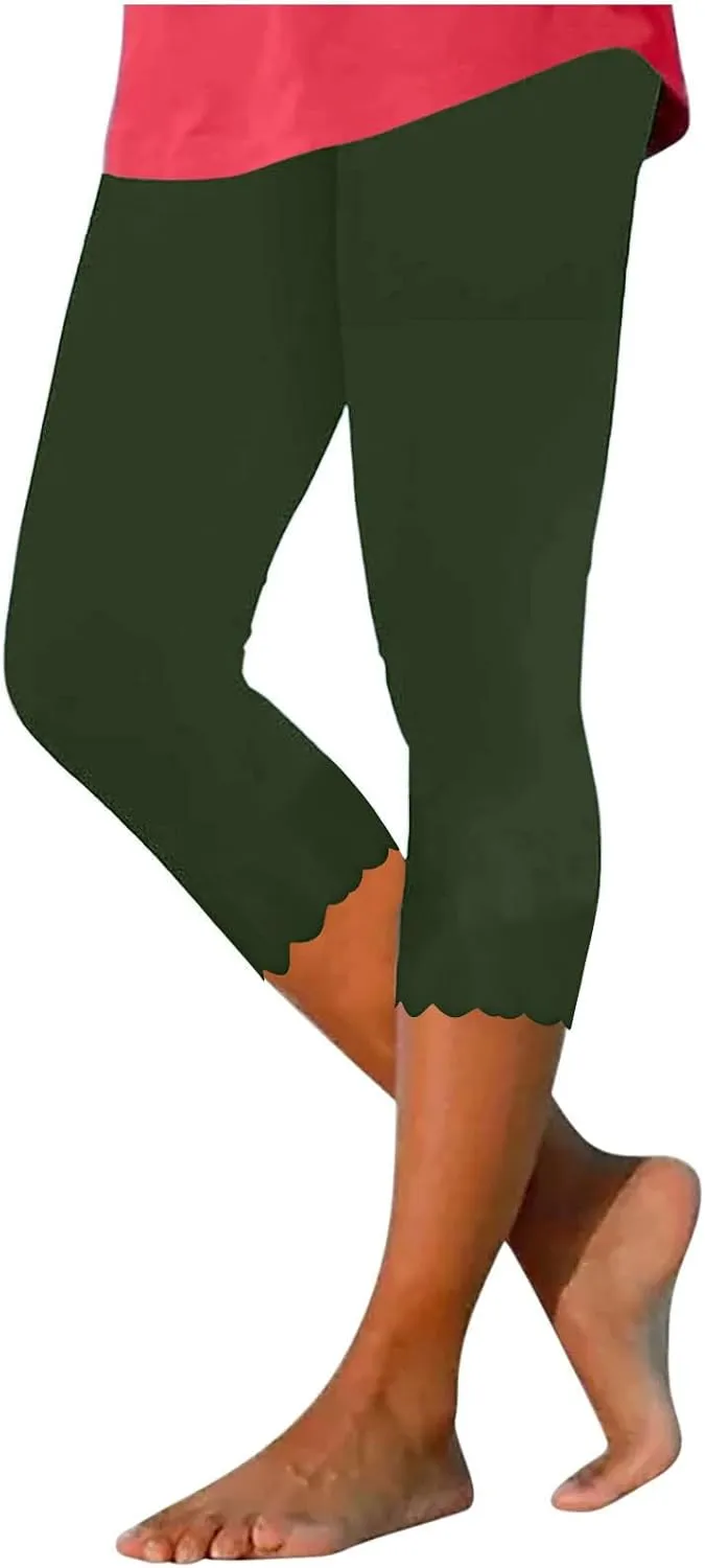 Women Cropped Trousers 3/4 Length Leggings Casual Capri Pants Summer High Waisted Sweatpants Ladies Joggers Bottoms