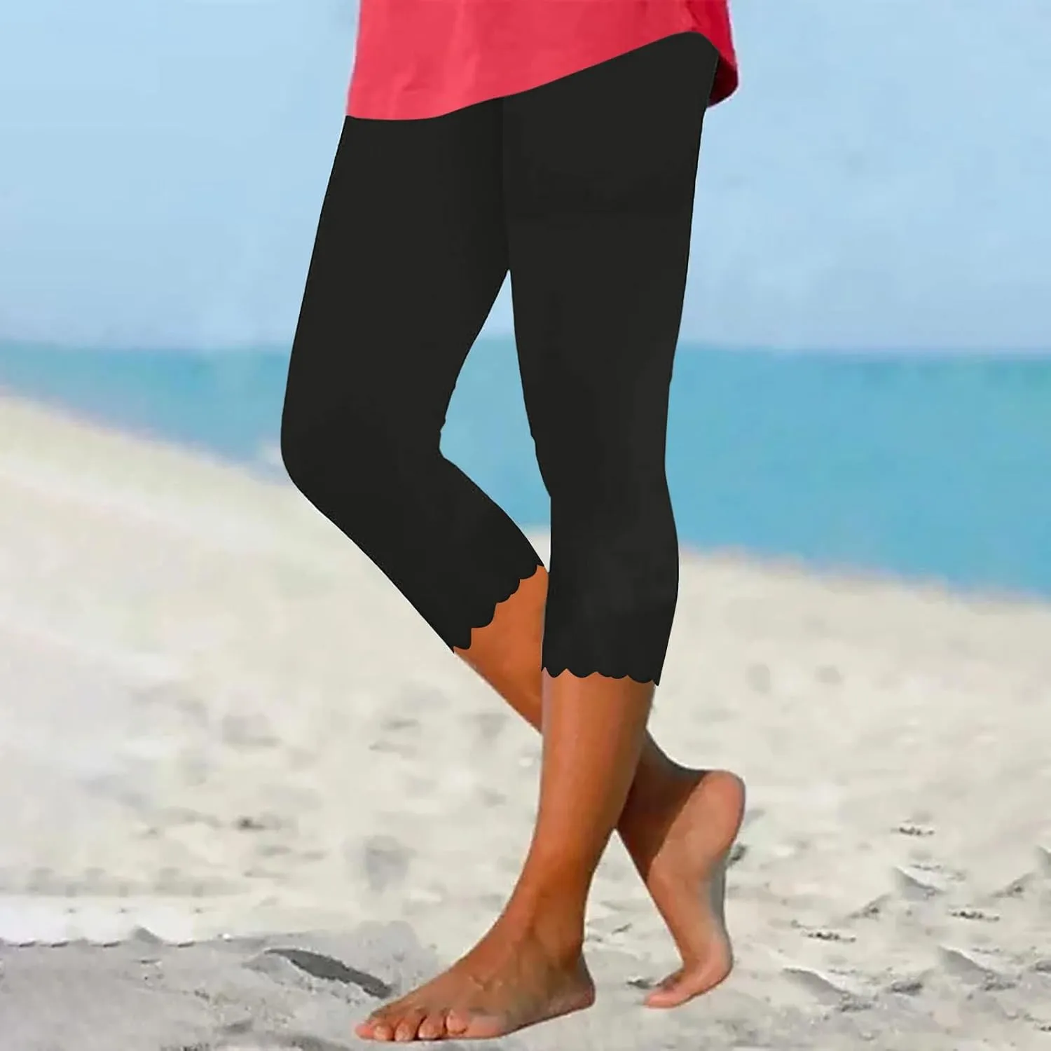 Women Cropped Trousers 3/4 Length Leggings Casual Capri Pants Summer High Waisted Sweatpants Ladies Joggers Bottoms