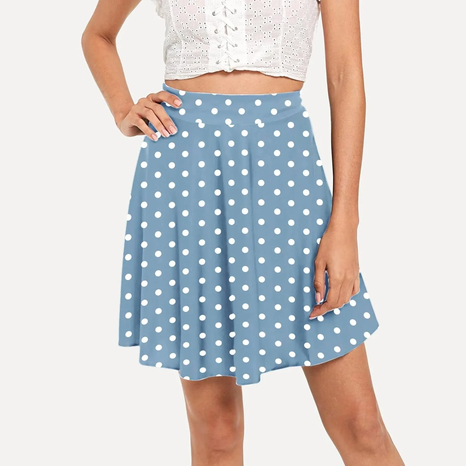 Women Going Out Skirts Womens A Line Midi Skirt Flared High Waist Skirts Polka Dot Pleated Ruffle Hem Vintage