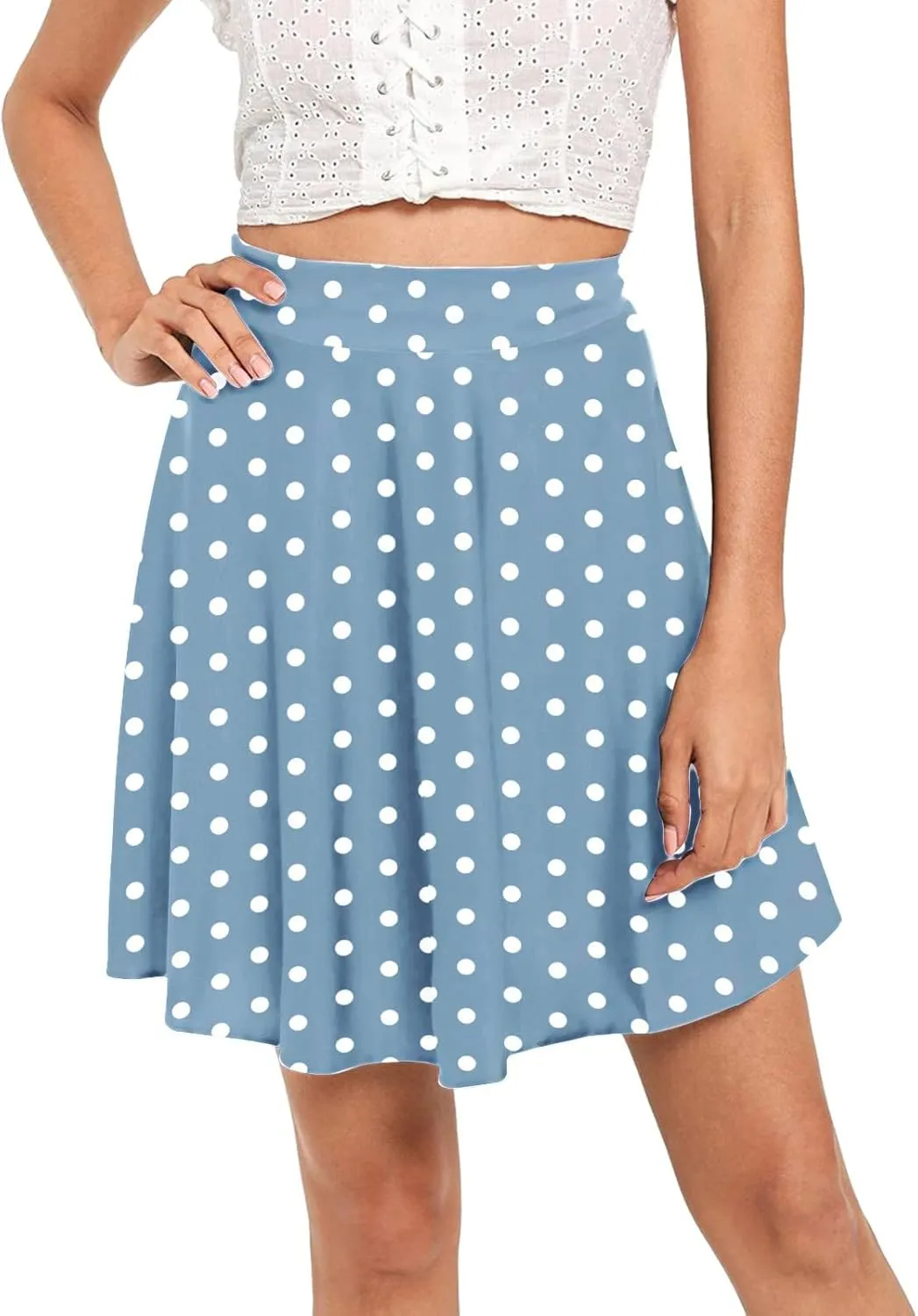 Women Going Out Skirts Womens A Line Midi Skirt Flared High Waist Skirts Polka Dot Pleated Ruffle Hem Vintage