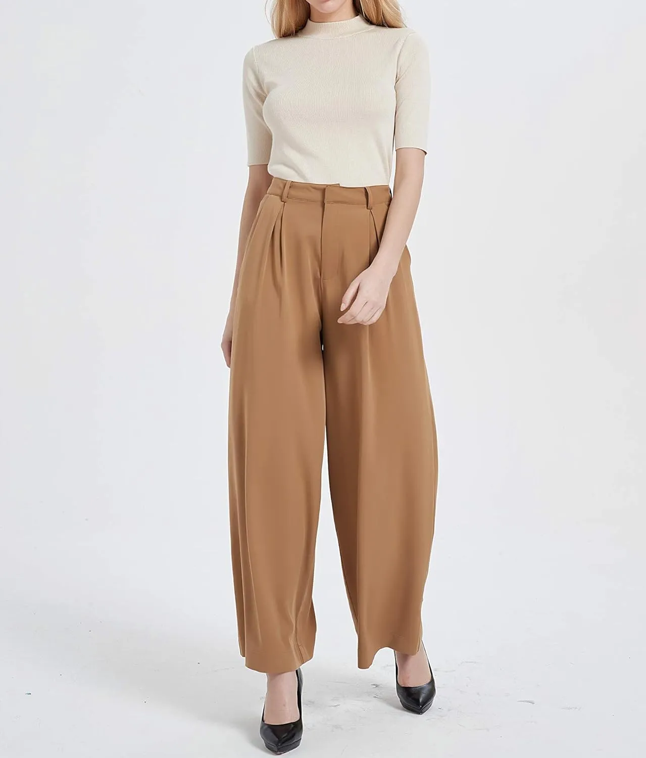 Women High Waist Casual Wide Leg Pants Elegant Work Pants Palazzo Pants Trousers with Pockets Lounge Pants Flowy