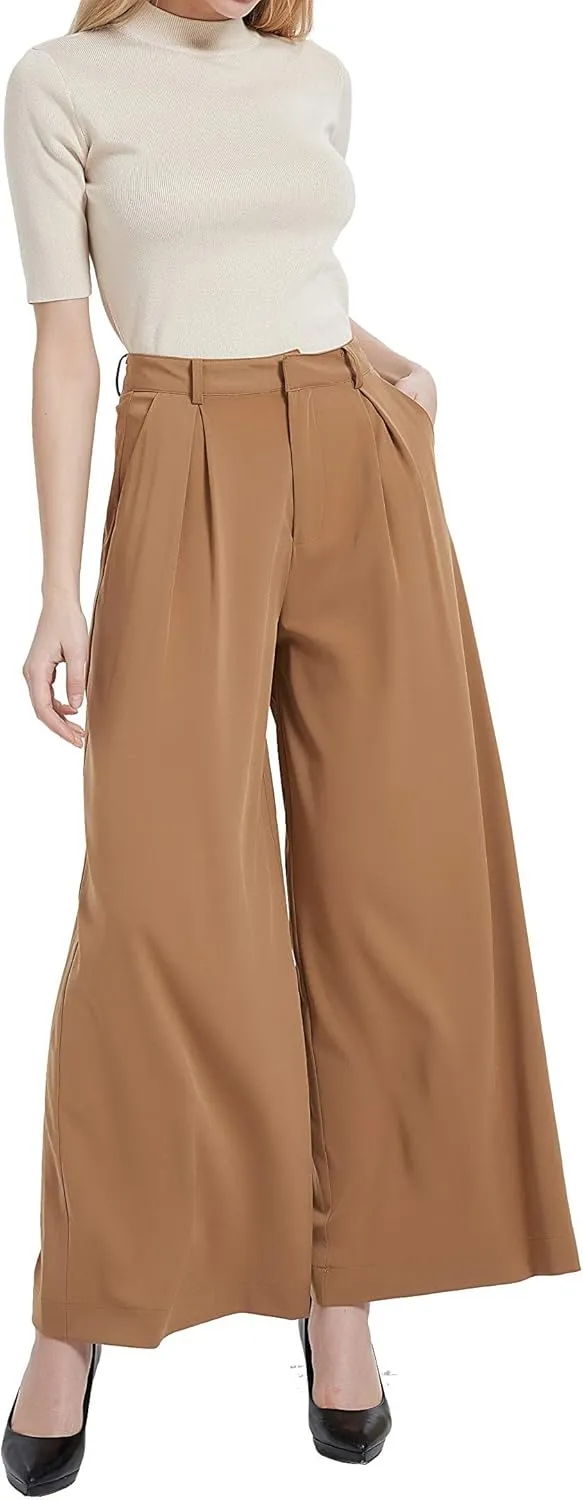 Women High Waist Casual Wide Leg Pants Elegant Work Pants Palazzo Pants Trousers with Pockets Lounge Pants Flowy