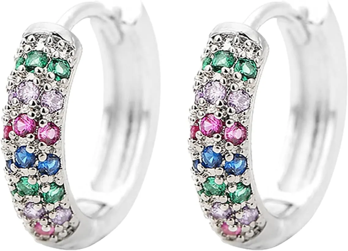 Women Hoop Earrings Colorful Diamond Shiny Zirconia Earrings Jewelry Hypoallergenic Diamond Leverback Huggie Earrings for Birthday Valentine's Day