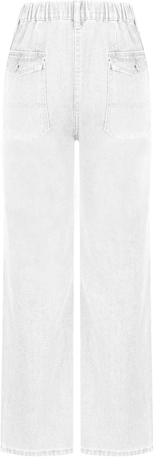 Women Jeans Ladies Stretch Trousers Casual Pants High Waisted Denim Jeans Straight Leg Jeans Loose Baggy Trousers
