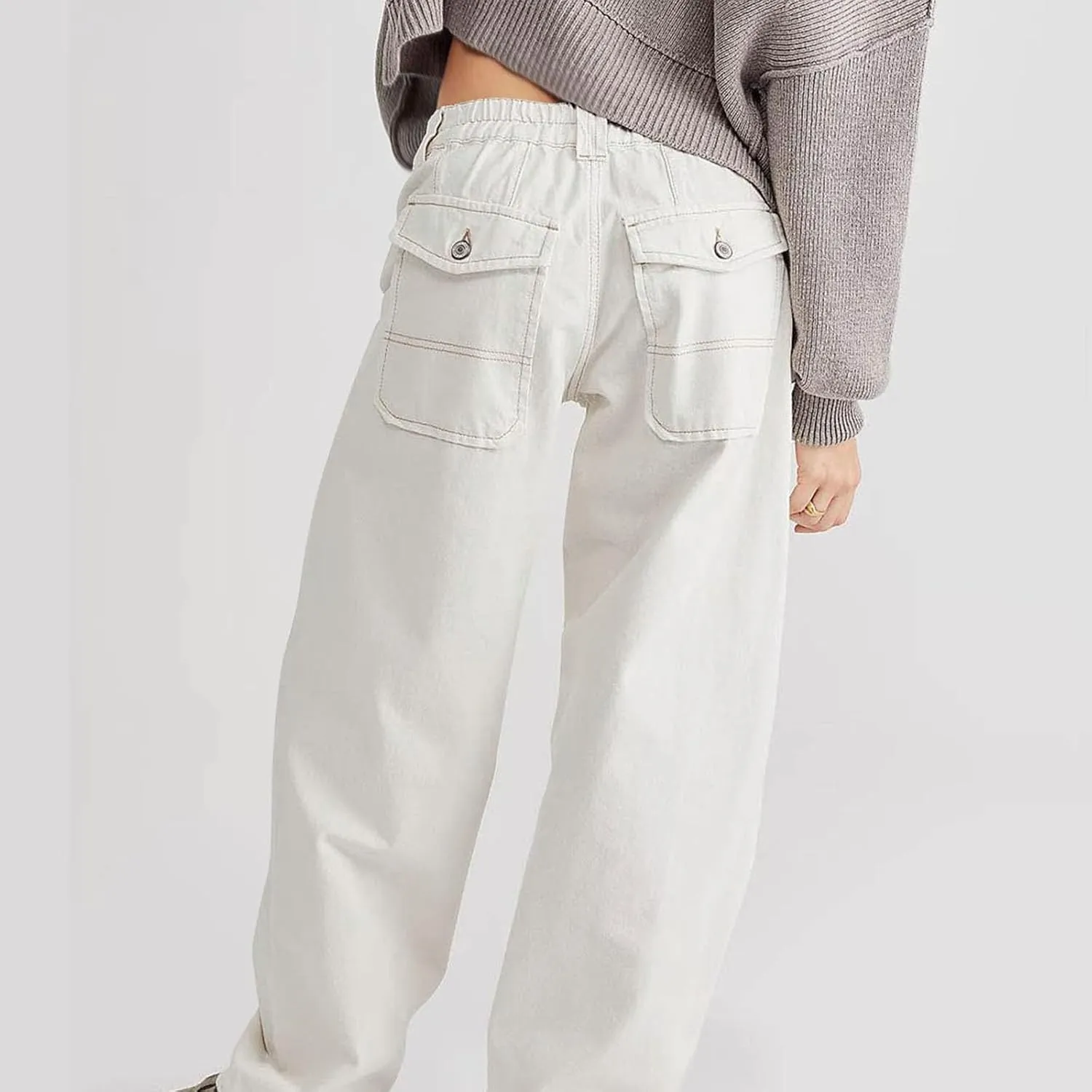 Women Jeans Ladies Stretch Trousers Casual Pants High Waisted Denim Jeans Straight Leg Jeans Loose Baggy Trousers