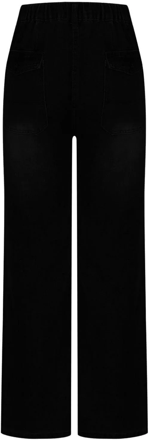 Women Jeans Ladies Stretch Trousers Casual Pants High Waisted Denim Jeans Straight Leg Jeans Loose Baggy Trousers