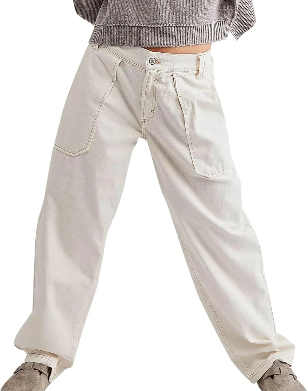 Women Jeans Ladies Stretch Trousers Casual Pants High Waisted Denim Jeans Straight Leg Jeans Loose Baggy Trousers