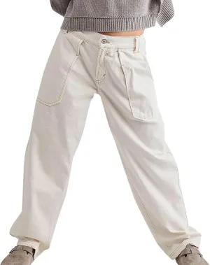 Women Jeans Ladies Stretch Trousers Casual Pants High Waisted Denim Jeans Straight Leg Jeans Loose Baggy Trousers