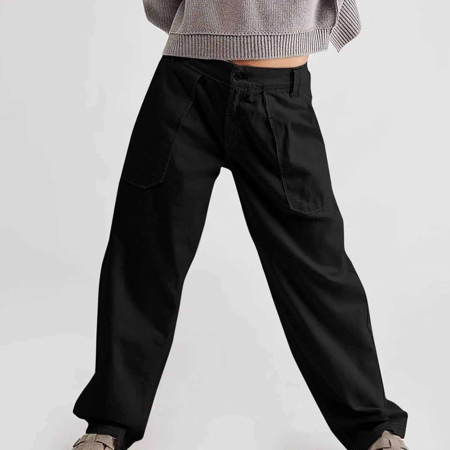 Women Jeans Ladies Stretch Trousers Casual Pants High Waisted Denim Jeans Straight Leg Jeans Loose Baggy Trousers
