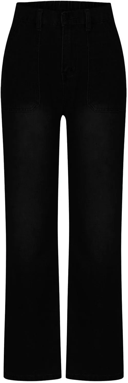 Women Jeans Ladies Stretch Trousers Casual Pants High Waisted Denim Jeans Straight Leg Jeans Loose Baggy Trousers
