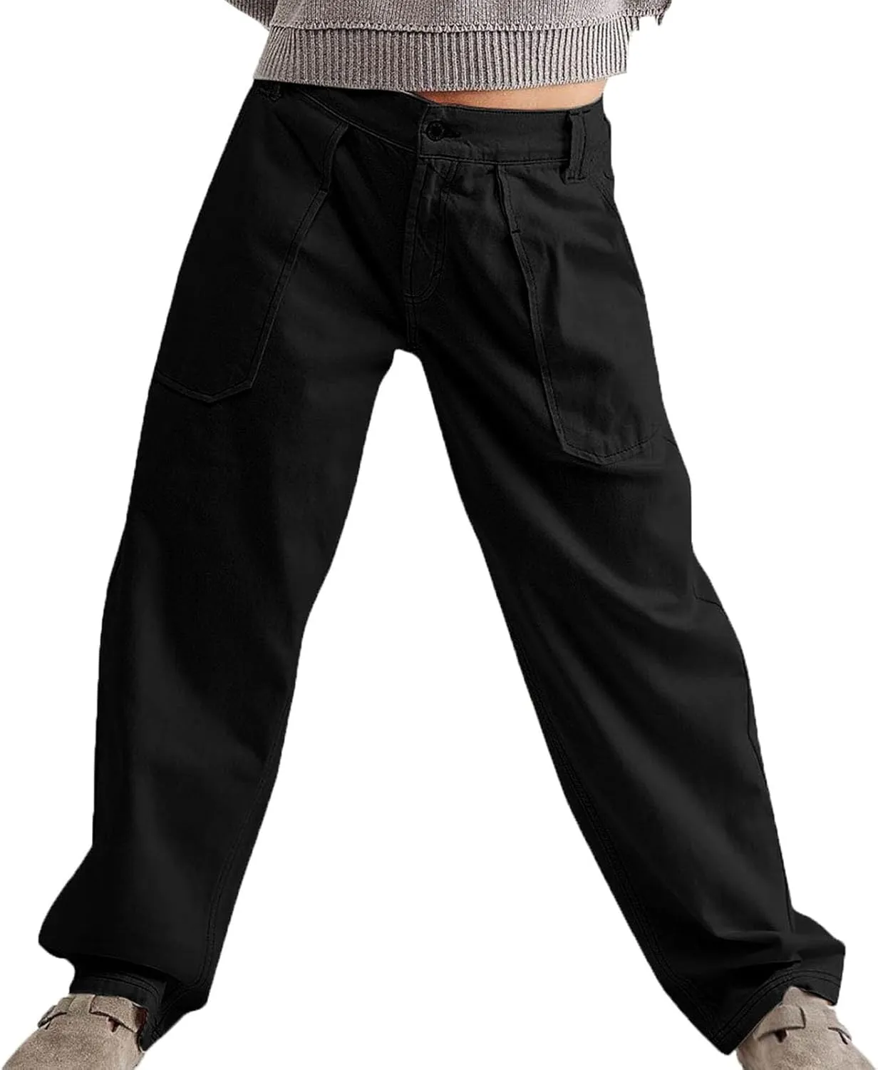 Women Jeans Ladies Stretch Trousers Casual Pants High Waisted Denim Jeans Straight Leg Jeans Loose Baggy Trousers