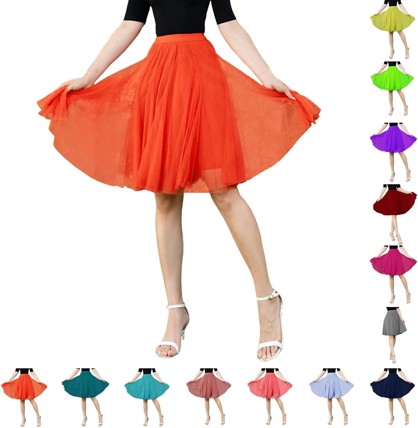 Women Midi Skirts Dressy High Knee Length Skirt Pleated Skirt Dancing Womens High Waist A Line Skirt for Summer