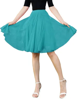 Women Midi Skirts Dressy High Knee Length Skirt Pleated Skirt Dancing Womens High Waist A Line Skirt for Summer
