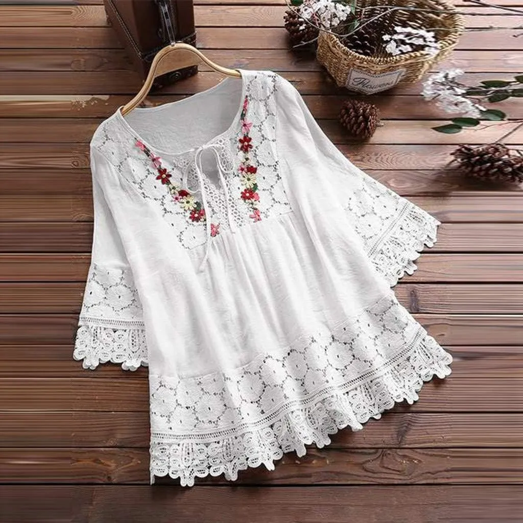 Women Summer 3/4 Sleeve Shirts Button Down Loose Fit Blouse Fashion Cat Print T-Shirts Plus Size Loose Tops