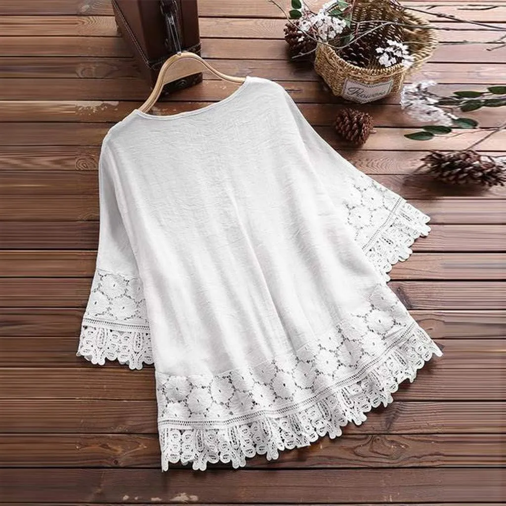 Women Summer 3/4 Sleeve Shirts Button Down Loose Fit Blouse Fashion Cat Print T-Shirts Plus Size Loose Tops